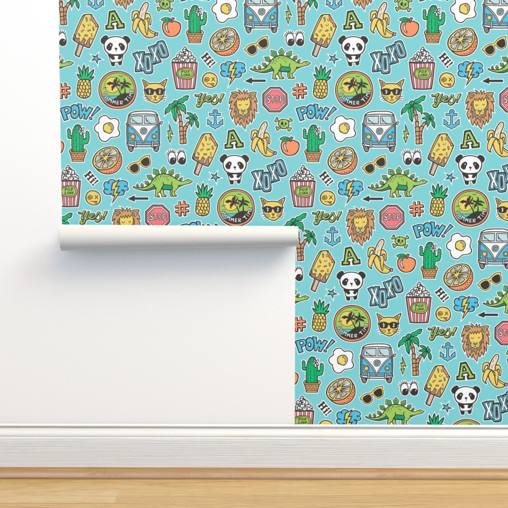 Patches Stickers 90s Summer Doodle Wallpaper | Spoonflower