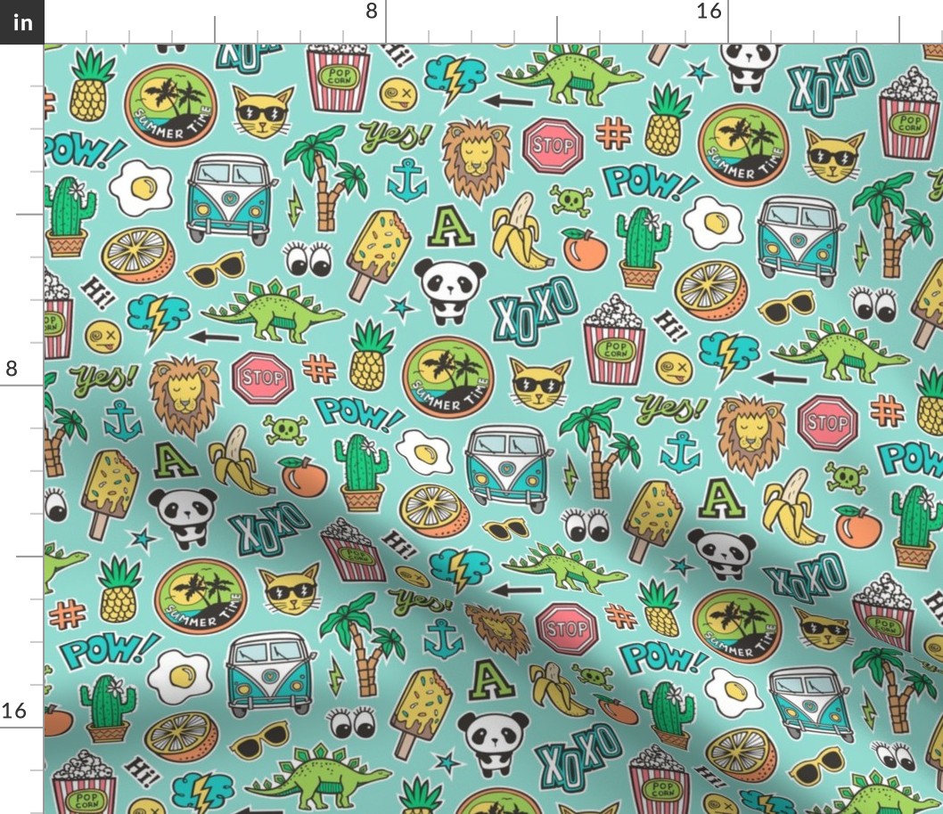 Patches Stickers 90s Summer Doodle Fabric | Spoonflower
