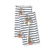 7" Blue Stripes Boho Floral Anchor