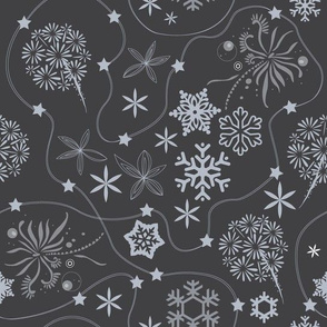 Stars on a string with snowflake and fireworks