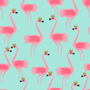 flamingo princess // mint and pink flamingo summer tropical theme fabric beautiful crown birds fabric