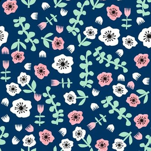 tropical florals // collage cut paper floral fabric navy blue spring flowers 