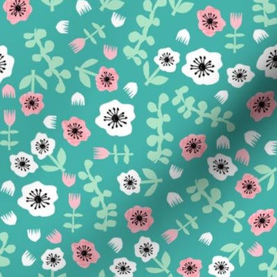 tropical floral // florals spring summer bright turquoise girls summer fabric