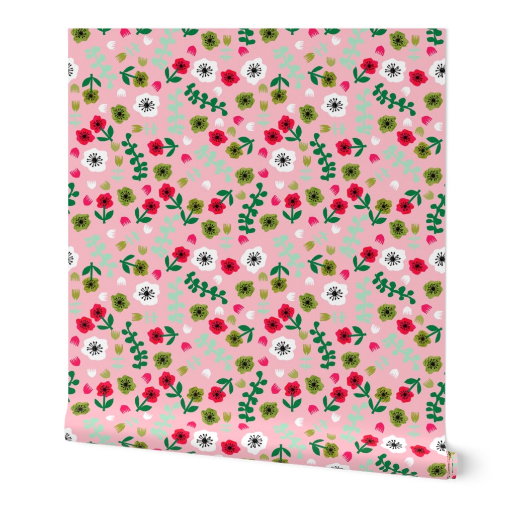 tropical floral // spring pink bright florals collage cut paper floral fabric