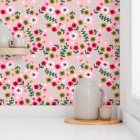 tropical floral // spring pink bright florals collage cut paper floral fabric