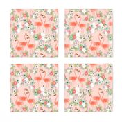 tropical flamingos // flamingo florals fabric blush mint summer tropical palms hibiscus flowers