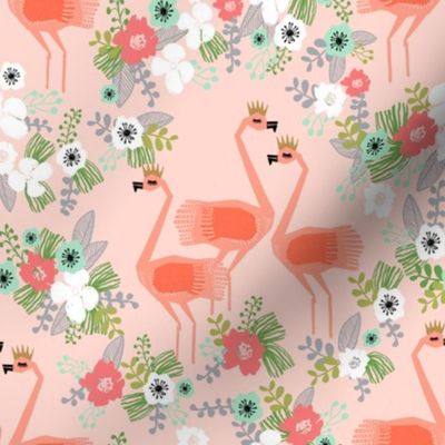 tropical flamingos // flamingo florals fabric blush mint summer tropical palms hibiscus flowers