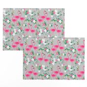 tropical flamingos // pink and grey tropical florals fabric floral summer flamingo design