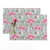 tropical flamingos // pink and grey tropical florals fabric floral summer flamingo design