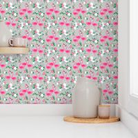 tropical flamingos // pink and grey tropical florals fabric floral summer flamingo design