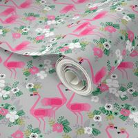 tropical flamingos // pink and grey tropical florals fabric floral summer flamingo design