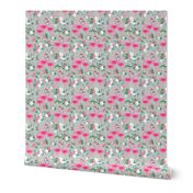 tropical flamingos // pink and grey tropical florals fabric floral summer flamingo design