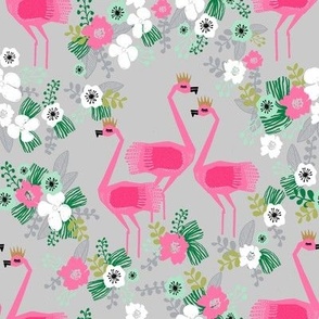 tropical flamingos // pink and grey tropical florals fabric floral summer flamingo design