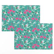 tropical flamingo //  florals summer tropical hibiscus flowers bright summer fabric