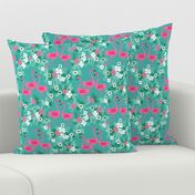 tropical flamingo //  florals summer tropical hibiscus flowers bright summer fabric
