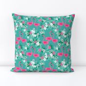 tropical flamingo //  florals summer tropical hibiscus flowers bright summer fabric