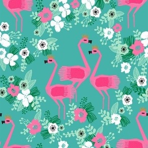 tropical flamingo //  florals summer tropical hibiscus flowers bright summer fabric