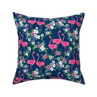 tropical flamingo // navy and pink summer tropical florals fabric flamingo design flamingoes fabric