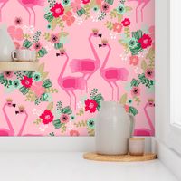 tropical flamingo // summer flamingo florals fabric pink tropical flowers design