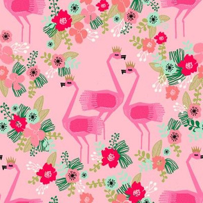 tropical flamingo // summer flamingo florals fabric pink tropical flowers design