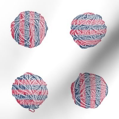 knit-along with Matisse: self-striping yarn balls in red and blue