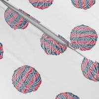 knit-along with Matisse: self-striping yarn balls in red and blue