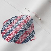 knit-along with Matisse: self-striping yarn balls in red and blue