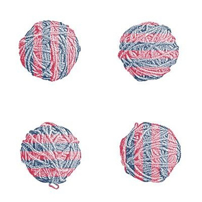 knit-along with Matisse: self-striping yarn balls in red and blue