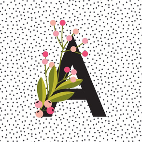 Monogram letter A - Garden blooms - Leaves - Letters