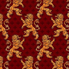  Medieval Gold Lions Fleurs on Red