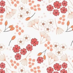 Forest Floral | Woodland Plants and Berries on red by Sarah Price