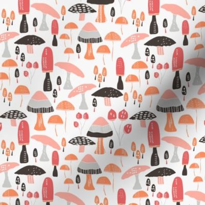 Fall Mushrooms || Red and Pink Mushrooms on White || Pumpkin Patch Collection by Sarah Price