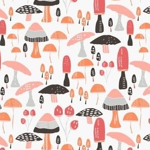 Fall Mushrooms || Red and Pink Mushrooms on White || Pumpkin Patch Collection by Sarah Price