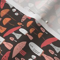 Fall Mushrooms || Red and Pink Mushrooms on Brown || Pumpkin Patch Collection by Sarah Price