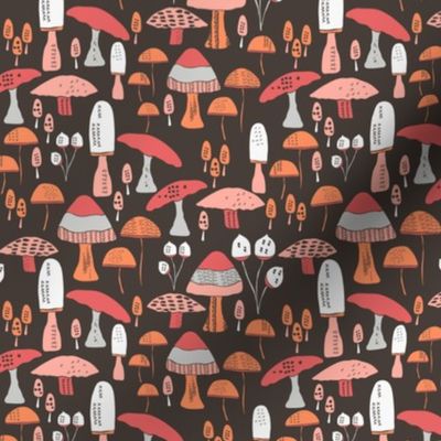 Fall Mushrooms || Red and Pink Mushrooms on Brown || Pumpkin Patch Collection by Sarah Price