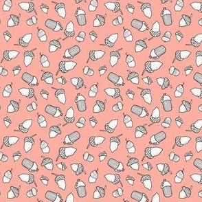 Acorns || Hand Drawn Acorns on Pink  by Sarah Price