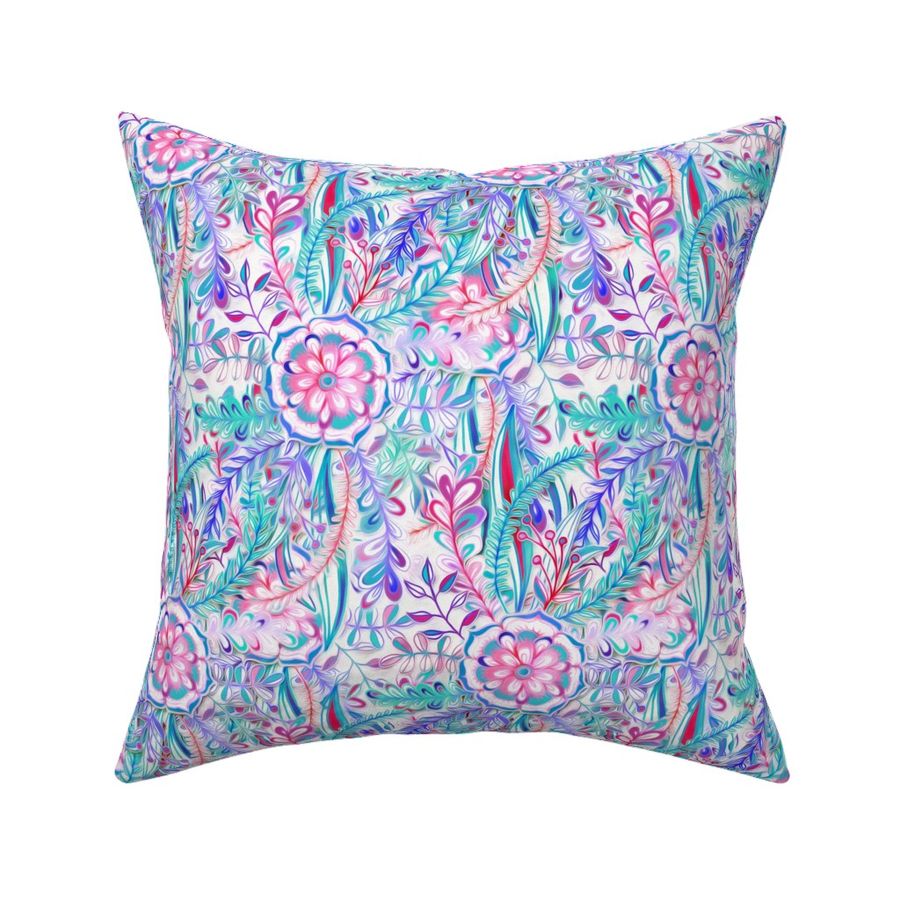 Boho Flower Burst in Pink, Teal and Blue Small Version