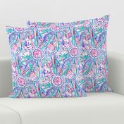 Boho Flower Burst in Pink, Teal and Blue Small Version