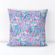 Boho Flower Burst in Pink, Teal and Blue Small Version