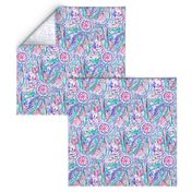 Boho Flower Burst in Pink, Teal and Blue Small Version