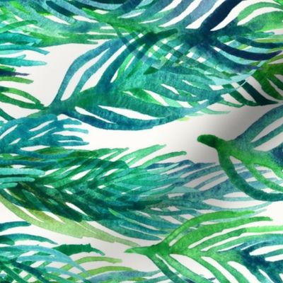 Green Watercolor Leaves Border Print on Cream Small Print