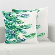 Green Watercolor Leaves Border Print on Cream Small Print