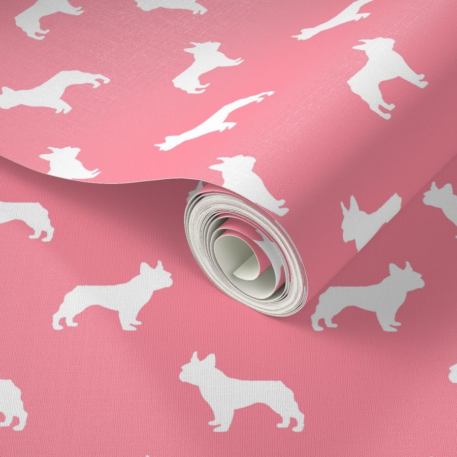 french bulldog fabric dog silhouette fabric - flamingo pink