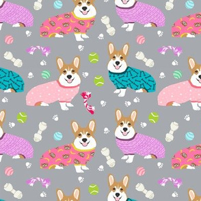 corgis in jammies - girls pink and grey cute dogs in pajamas pyjamas fabric