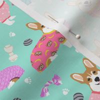 corgis in jammies - girls pink and mint cute dogs in pajamas pyjamas fabric
