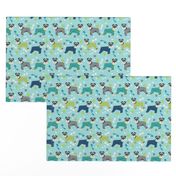 schnauzers in jammies fabric cute dogs in pajamas pyjamas fabric - blue