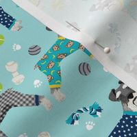 schnauzers in jammies fabric cute dogs in pajamas pyjamas fabric - blue