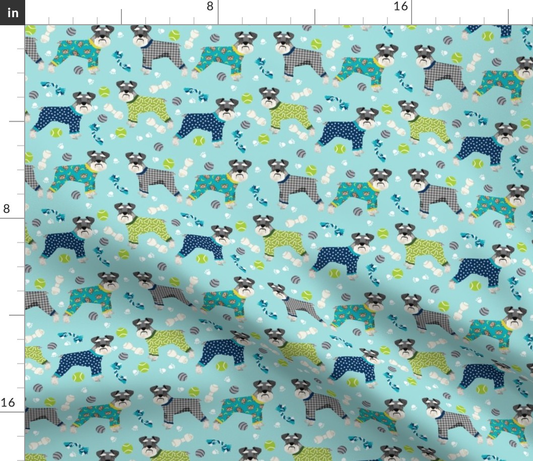 schnauzers in jammies fabric cute dogs in pajamas pyjamas fabric - blue