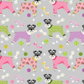 schnauzers in jammies fabric cute dogs in pajamas pyjamas fabric - grey