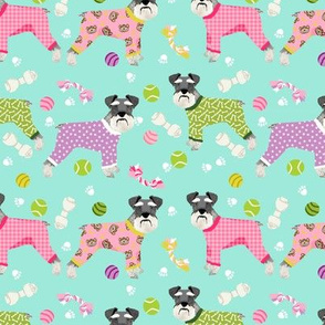 schnauzers in jammies fabric cute dogs in pajamas pyjamas fabric - mint